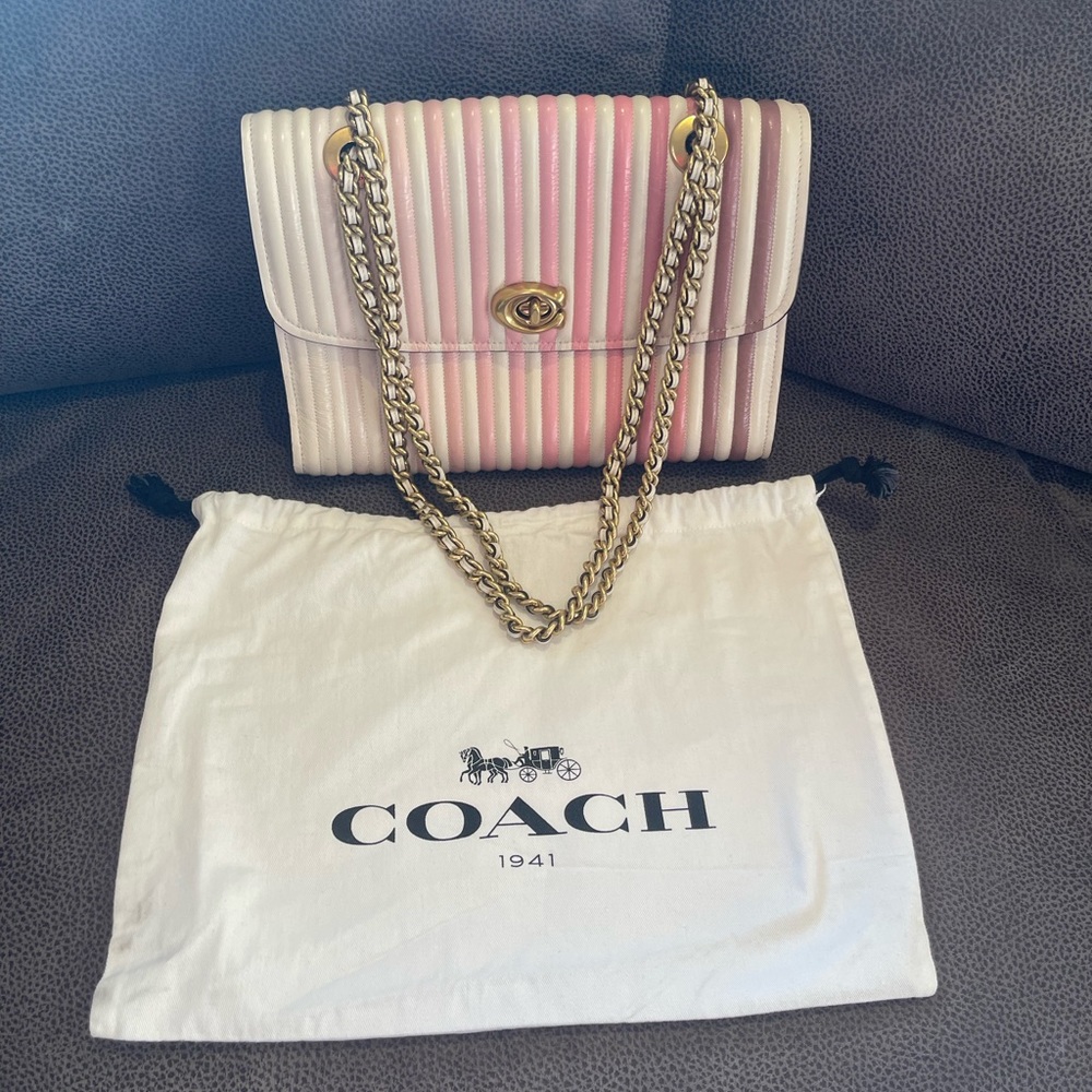 Coach Pink and White Quilted Shoulder Bag
